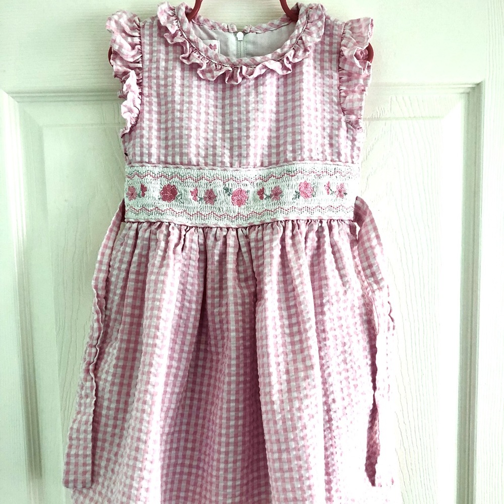 Pink & White Checkered dress w/ Smocking - Picture 1 of 9